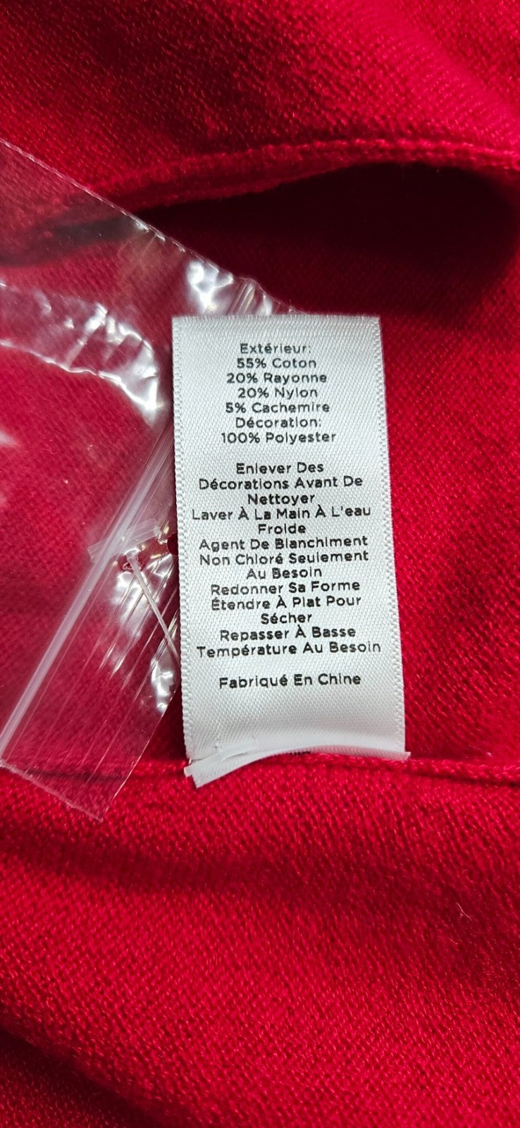 Talbots Women's Red Navy Bow Pearl Button Cashmere Blend Cardigan Sweater S NWT11