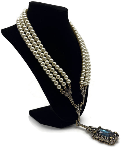 Heidi Daus Green With Envy Montana Blue Crystal 4 Strand Pearl-Look Necklace1