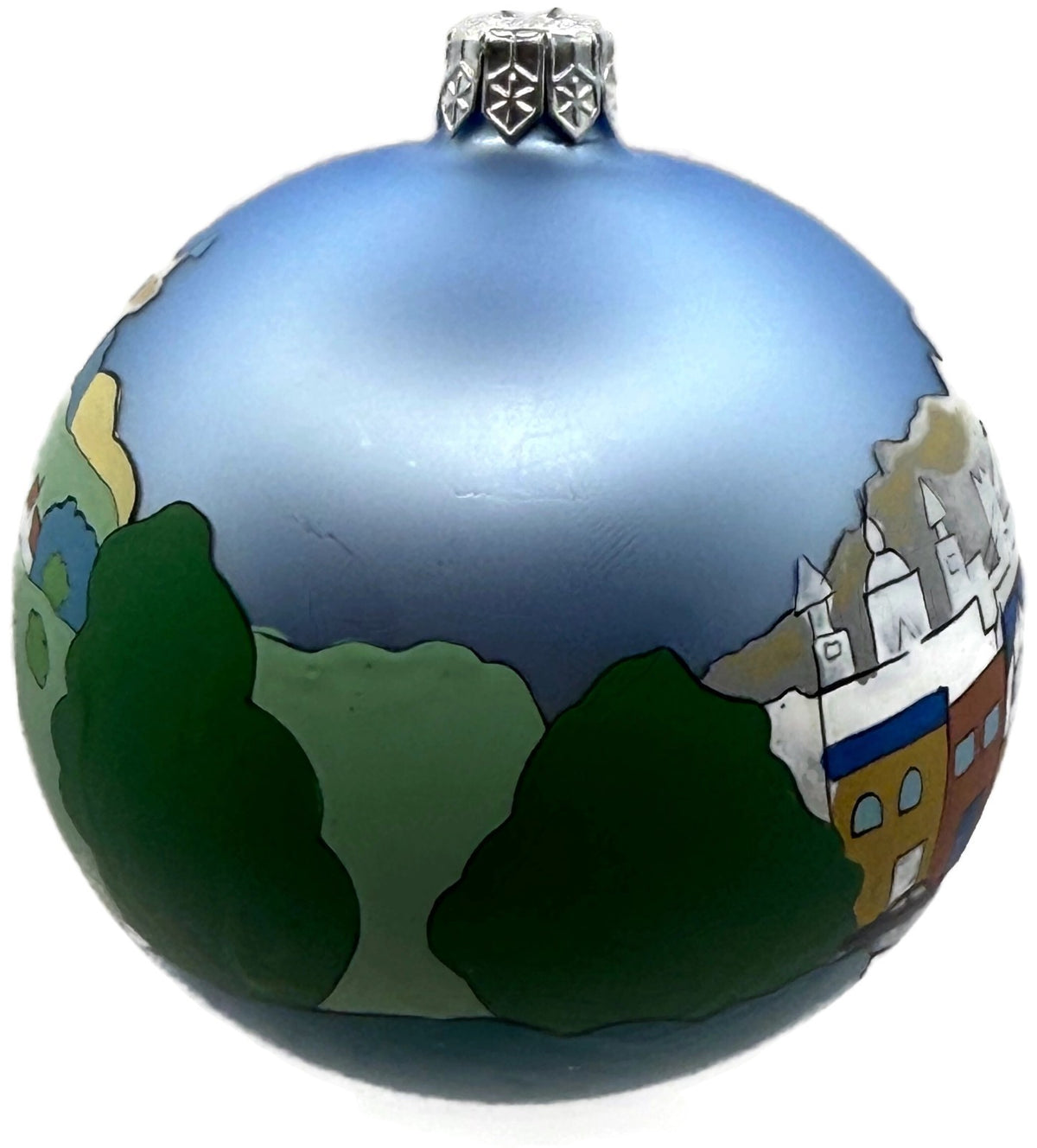 England Castle Horse Carriage Blue Hand Painted Glass Christmas Ornament12