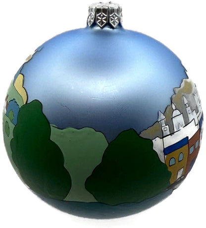 England Castle Horse Carriage Blue Hand Painted Glass Christmas Ornament12
