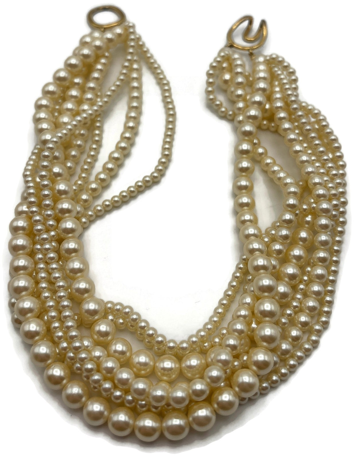 8 Strand Graduated Pearl Style Statement Collar Necklace Gold Tone Clasp8