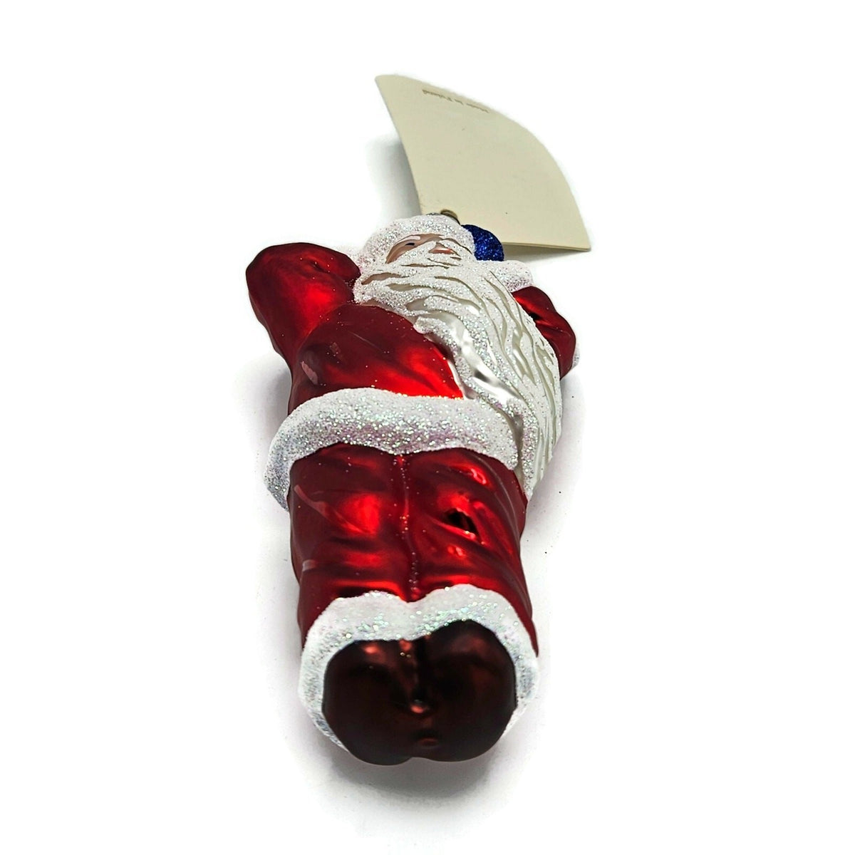 Patricia Breen Hold Onto Your Hat Red Santa Claus Glass Christmas Ornament 97219