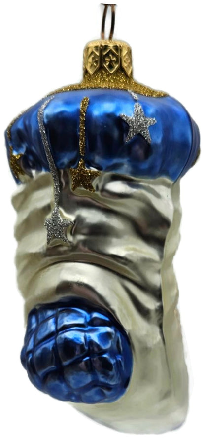 Patricia Breen Angel Stocking Blue Moon Stars Glass Christmas Tree Ornament 96023