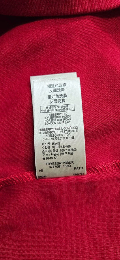 Burberry Brit Red Top Nova Check Cuff Scoop Neck 3/4 Sleeves Womens Sz Large NWT10