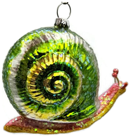 Green Glittered Snail Glass Christmas Ornament Spiral Shell2