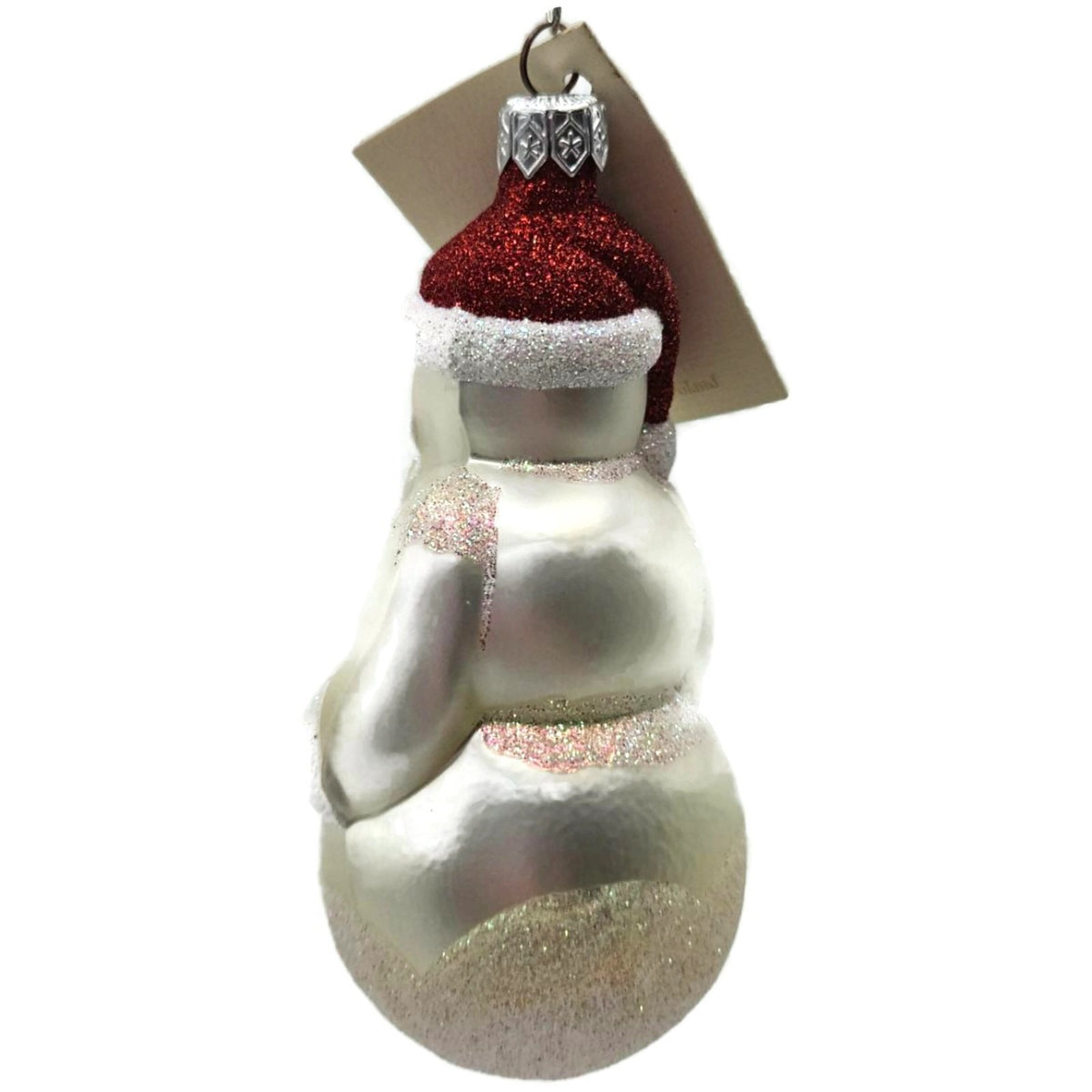 Patricia Breen Snowman Santa Matte Pearl White Red Glass Christmas Ornament 97456