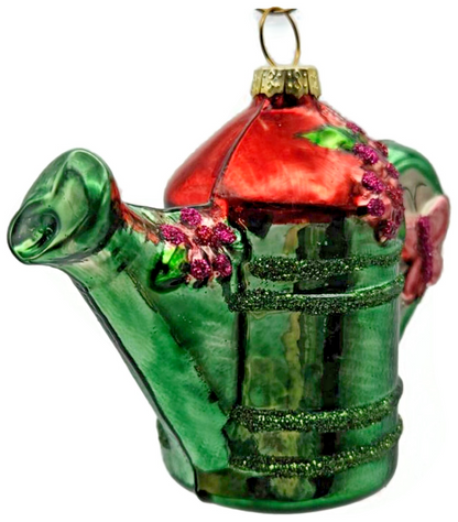 Gisela Graham Green Watering Can Floral Butterfly Striped Christmas Ornament2