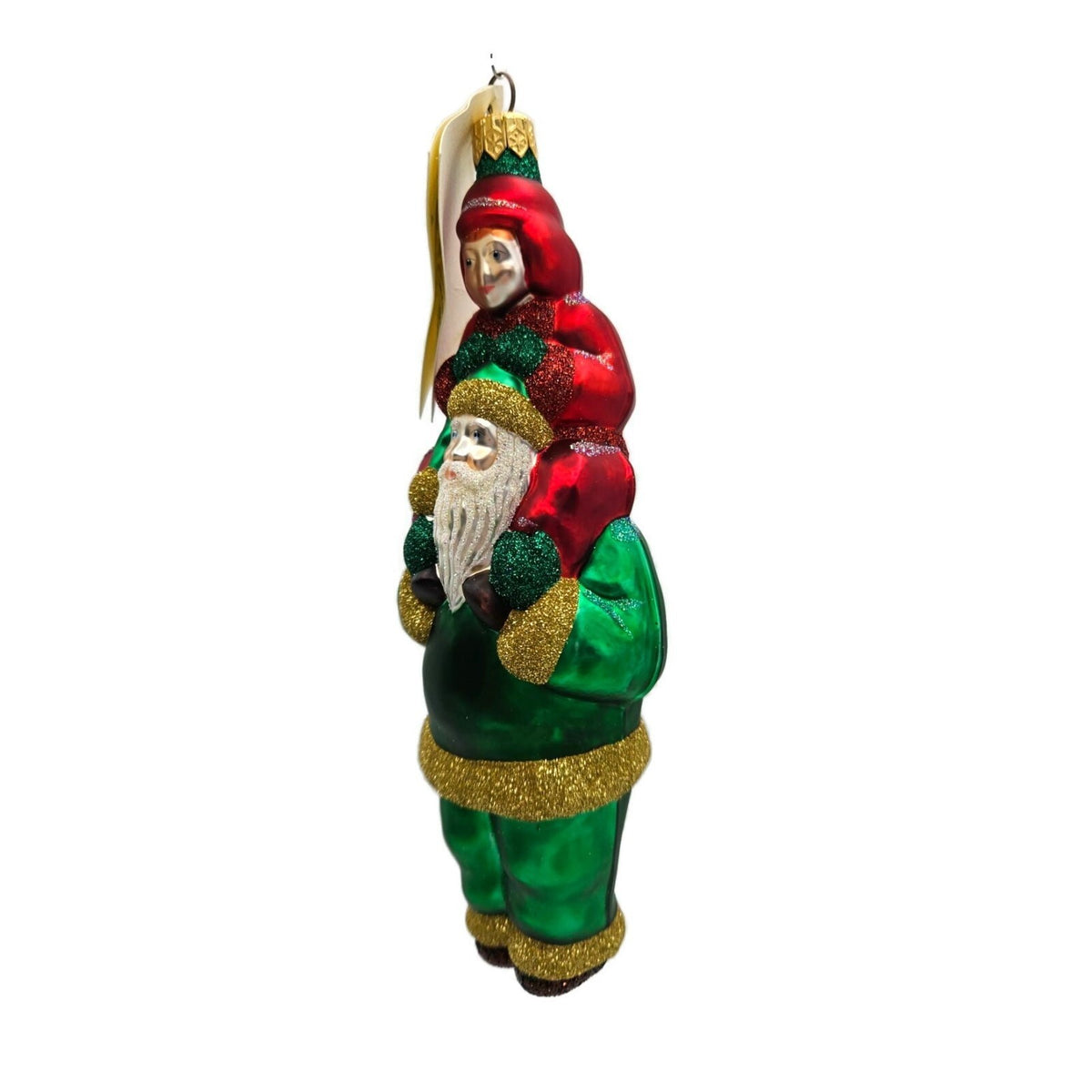 Patricia Breen Carry Me Santa Claus Green Red Coat Glass Christmas Ornament 98035