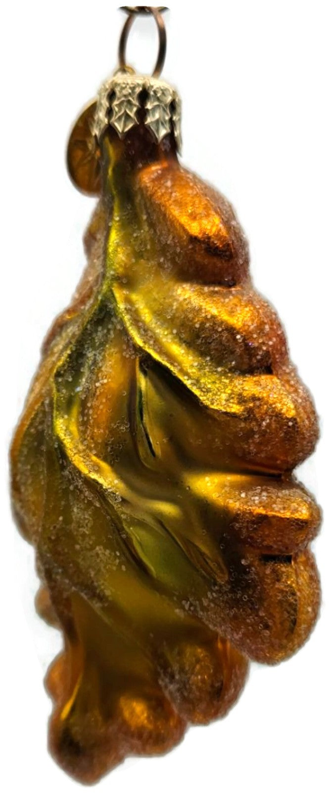 Christopher Radko Mini Oak Frost Yellow Leaf Glass Christmas Ornament 98-164-07