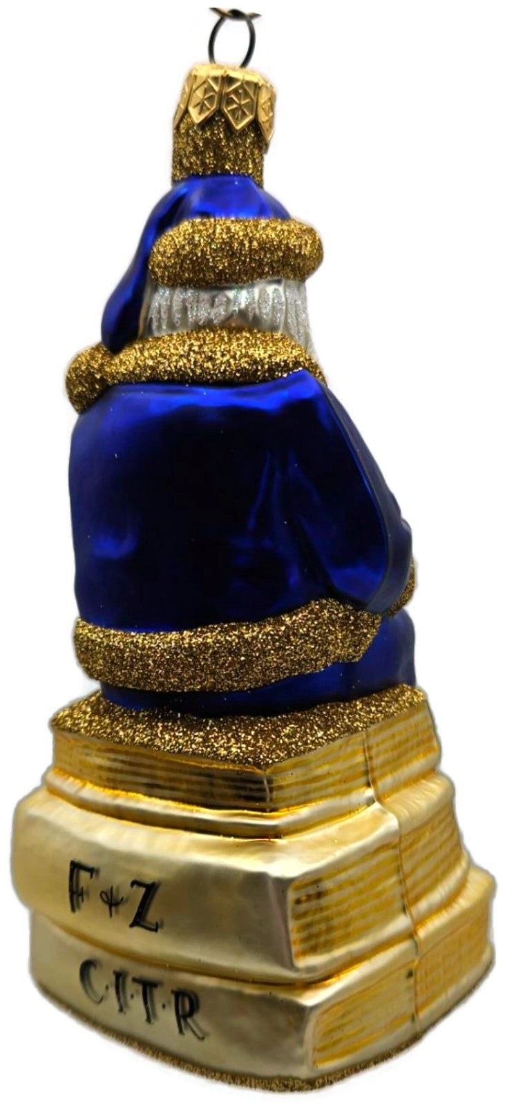 Patricia Breen Santa Reads Blue Glittered Top Of Books Christmas Ornament 99314