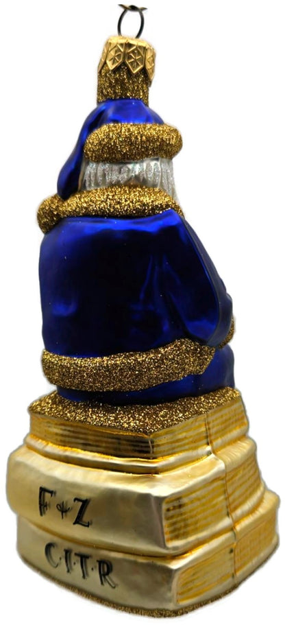 Patricia Breen Santa Reads Blue Glittered Top Of Books Christmas Ornament 99314