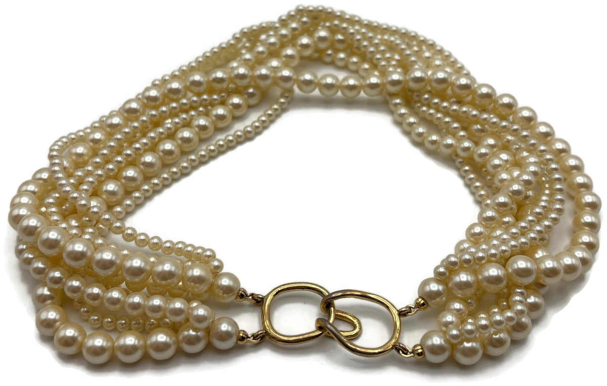 8 Strand Graduated Pearl Style Statement Collar Necklace Gold Tone Clasp7