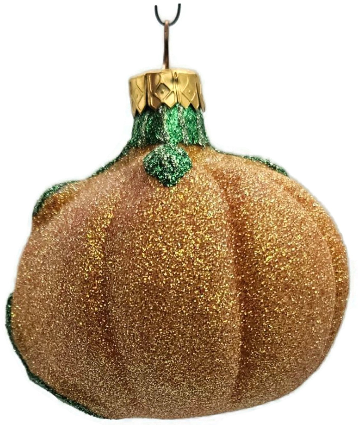 Vintage Pumpkin & Vine Orange Green Glitter Blown Glass Fall Christmas Ornament9