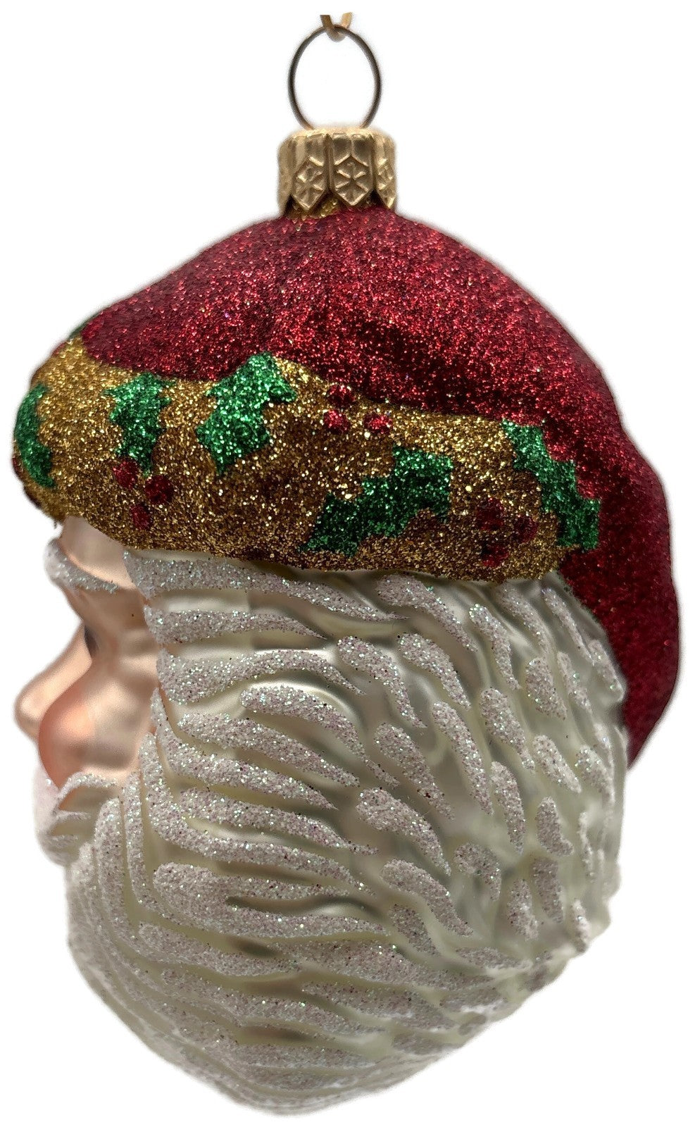 Patricia Breen Morris Santa Red Gold Glittered Holly Christmas Ornament 20255