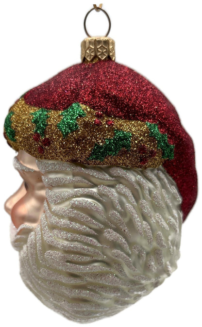 Patricia Breen Morris Santa Red Gold Glittered Holly Christmas Ornament 20255