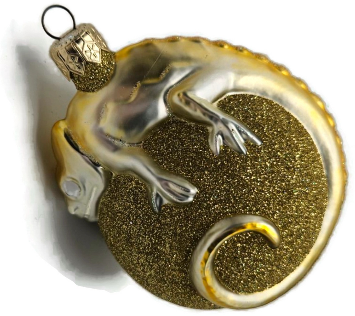 Patricia Breen Chameleon Gold Glittered Glass Christmas Holiday Ornament 99041