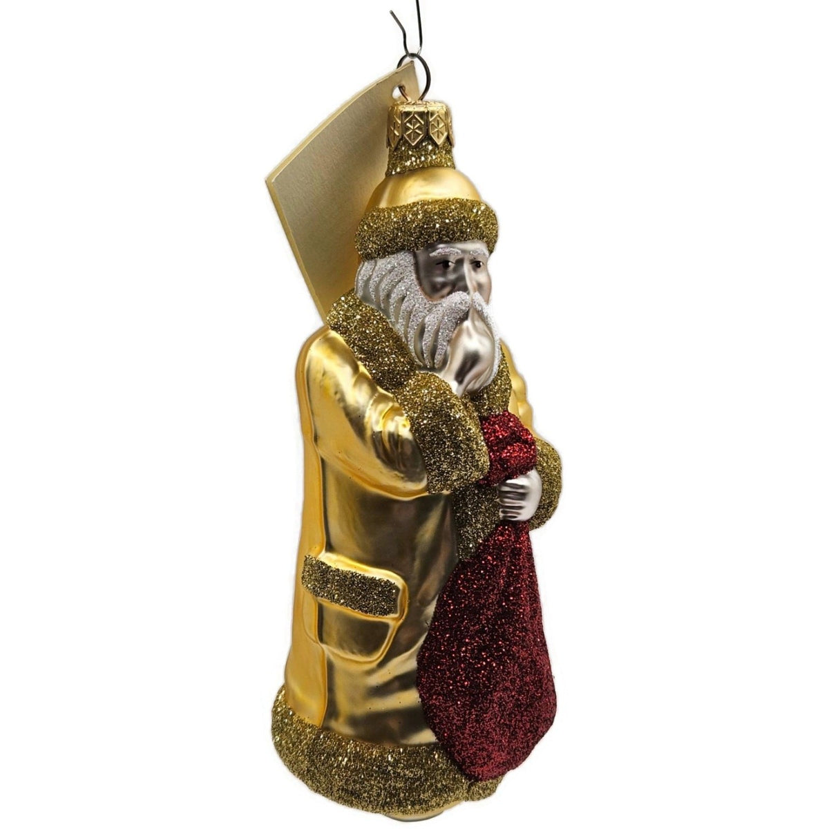 Patricia Breen Shhh Santa Gold Red Bag Glittered Glass Christmas Ornament 96437