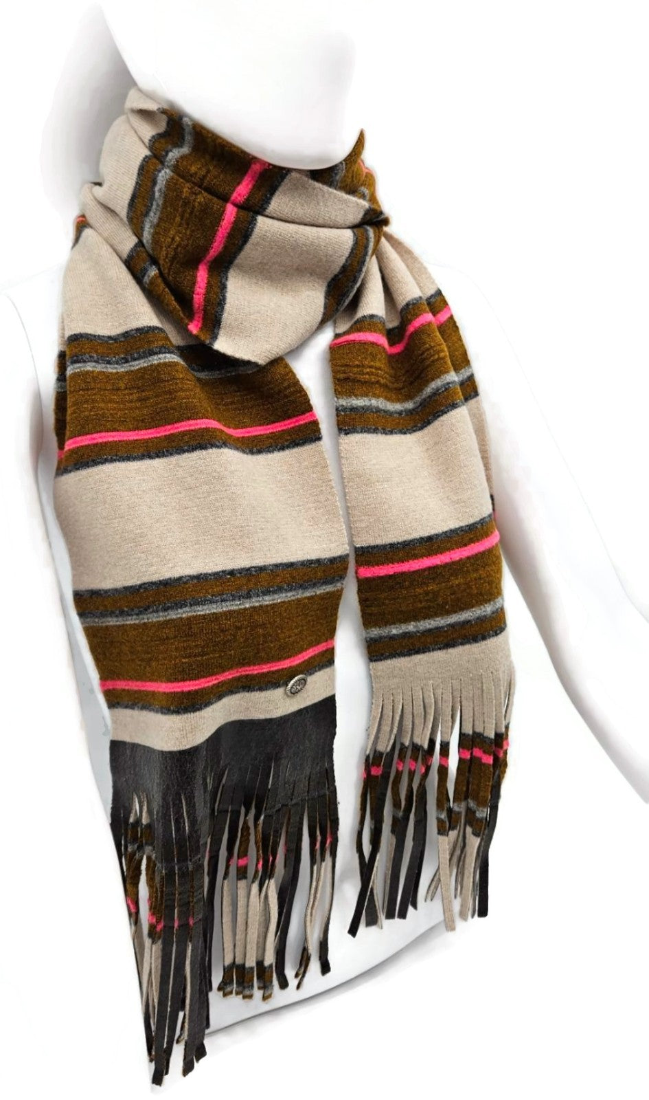 Chanel 14A Paris Dallas Cashmere Scarf Wrap Stole Striped Pink Fringe Italy NWT2