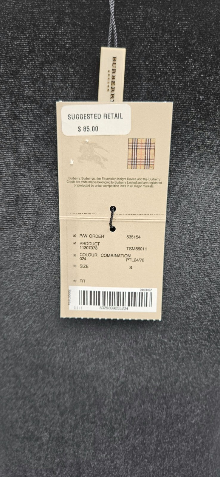 Burberry London Black Check Shoulder Trim Cotton T Shirt Women's Small NWT10