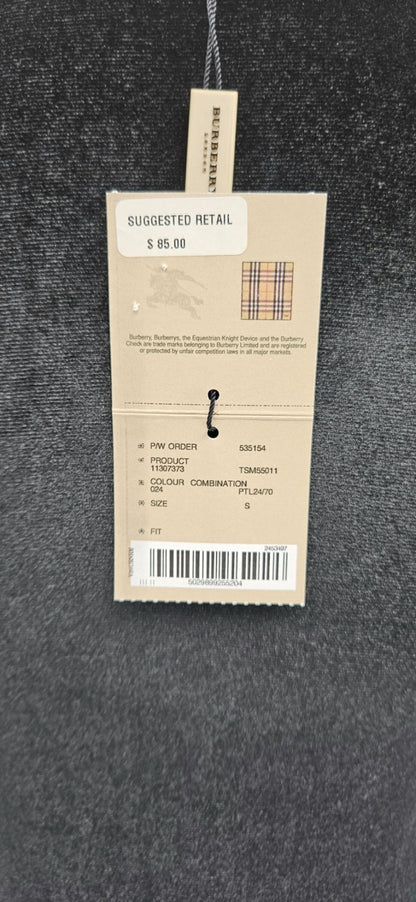Burberry London Black Check Shoulder Trim Cotton T Shirt Women's Small NWT10