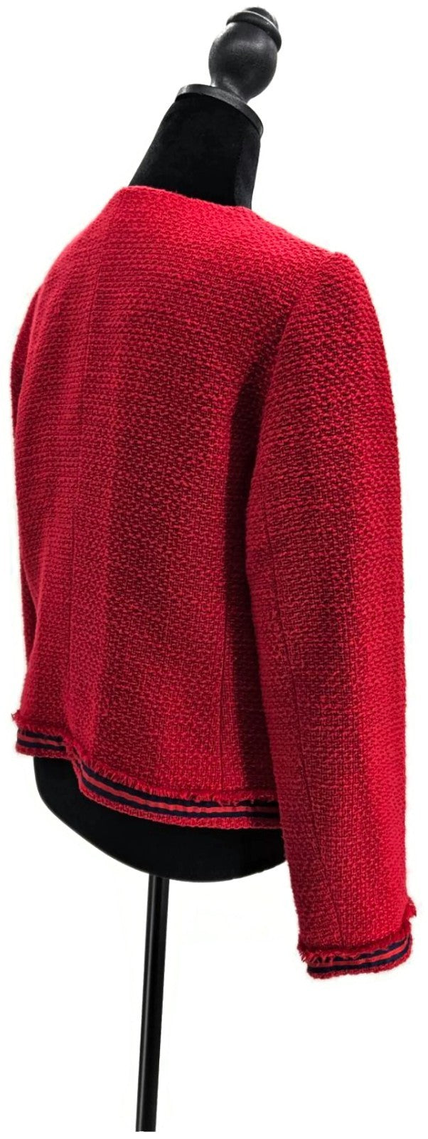 Talbots Women's Red Cotton Tweed Jacket Black Trim Patch Pockets Size 6 NWT5