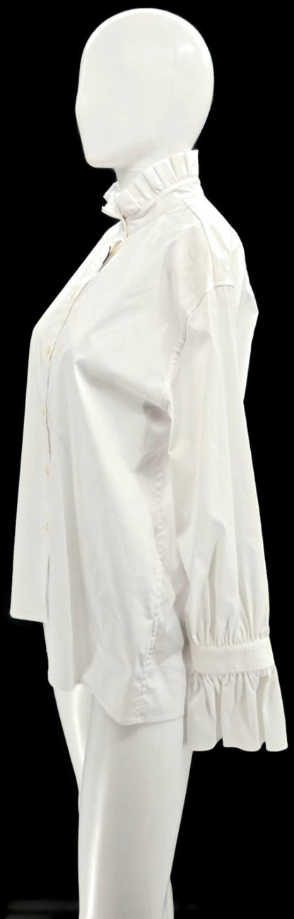 Burberry London Women's White Ruffle Collar Cuff Cotton Button Up Shirt US 6 NWT1