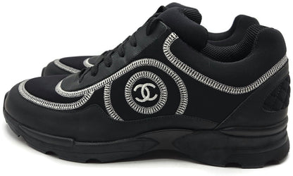 Chanel CC Low Top Sneakers Black Leather Platform Athletic Shoes Women Size 40.55