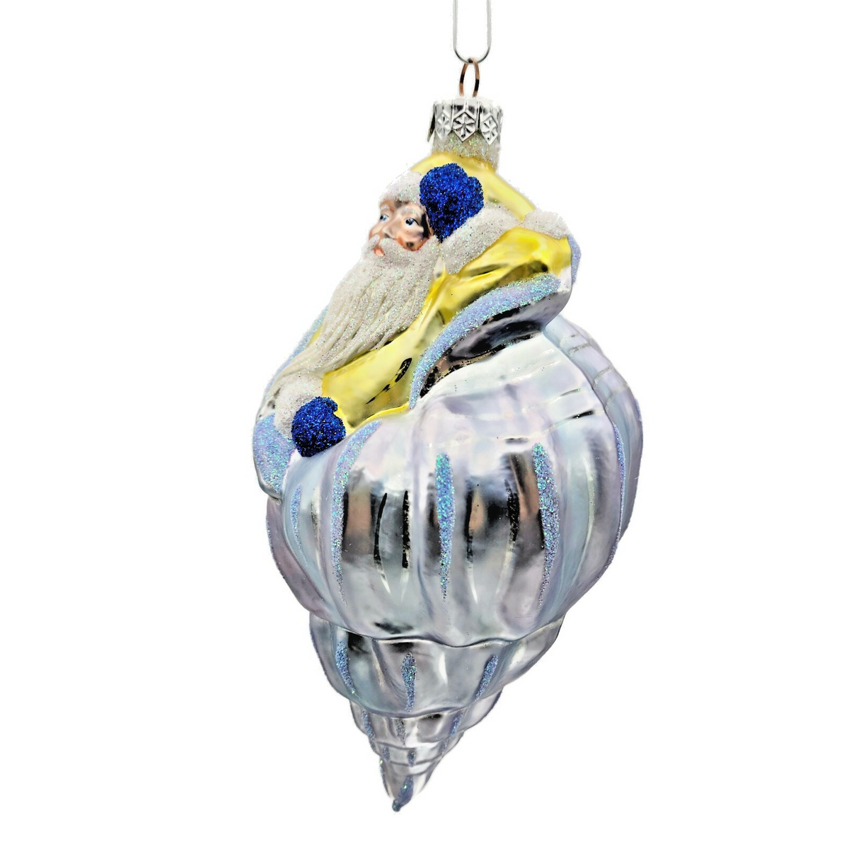 Patricia Breen Coastal Santa Claus Blue Yellow Sea Shell Nautical Ornament 97102
