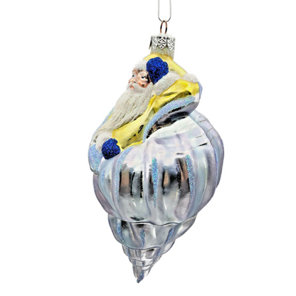 Patricia Breen Coastal Santa Claus Blue Yellow Sea Shell Nautical Ornament 97102