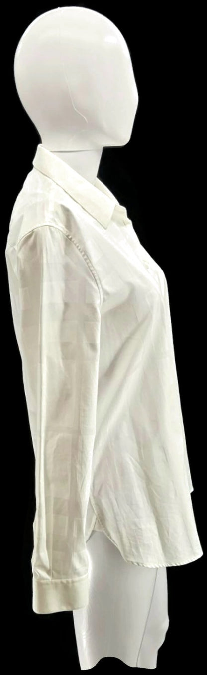 Burberry London White Tonal Check Button Front Shirt Women's Size 8 NWT4