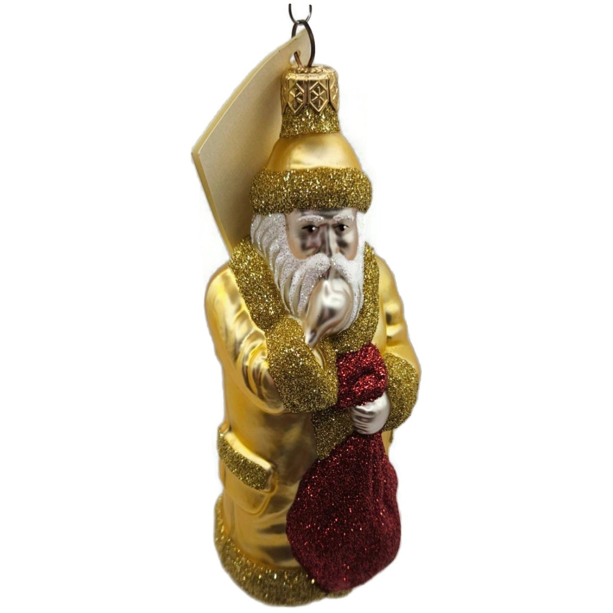 Patricia Breen Shhh Santa Gold Red Bag Glittered Glass Christmas Ornament 96435