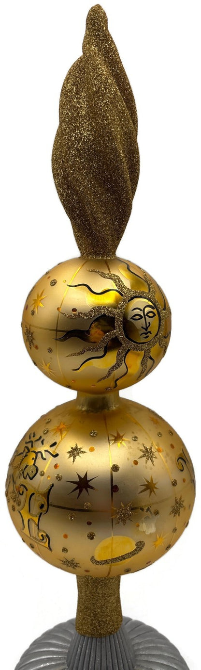 Patricia Breen Northward Ho 2 Ball Sun Moon Gold Christmas Finial Topper 95844