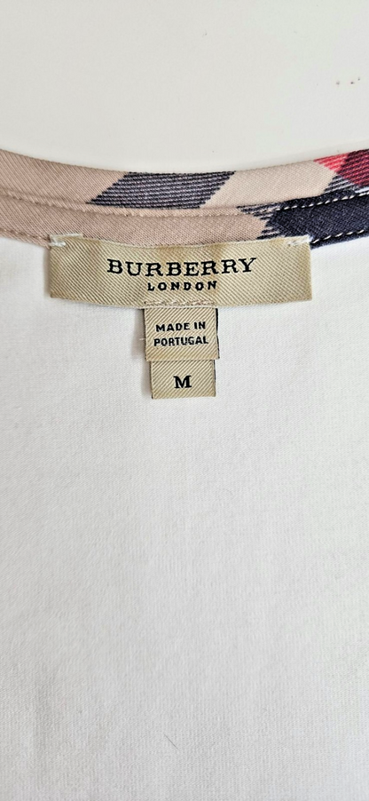 Burberry London Cream Ivory Check Trim Scoop Neck 3/4 Sleeve Top Women's Medium8