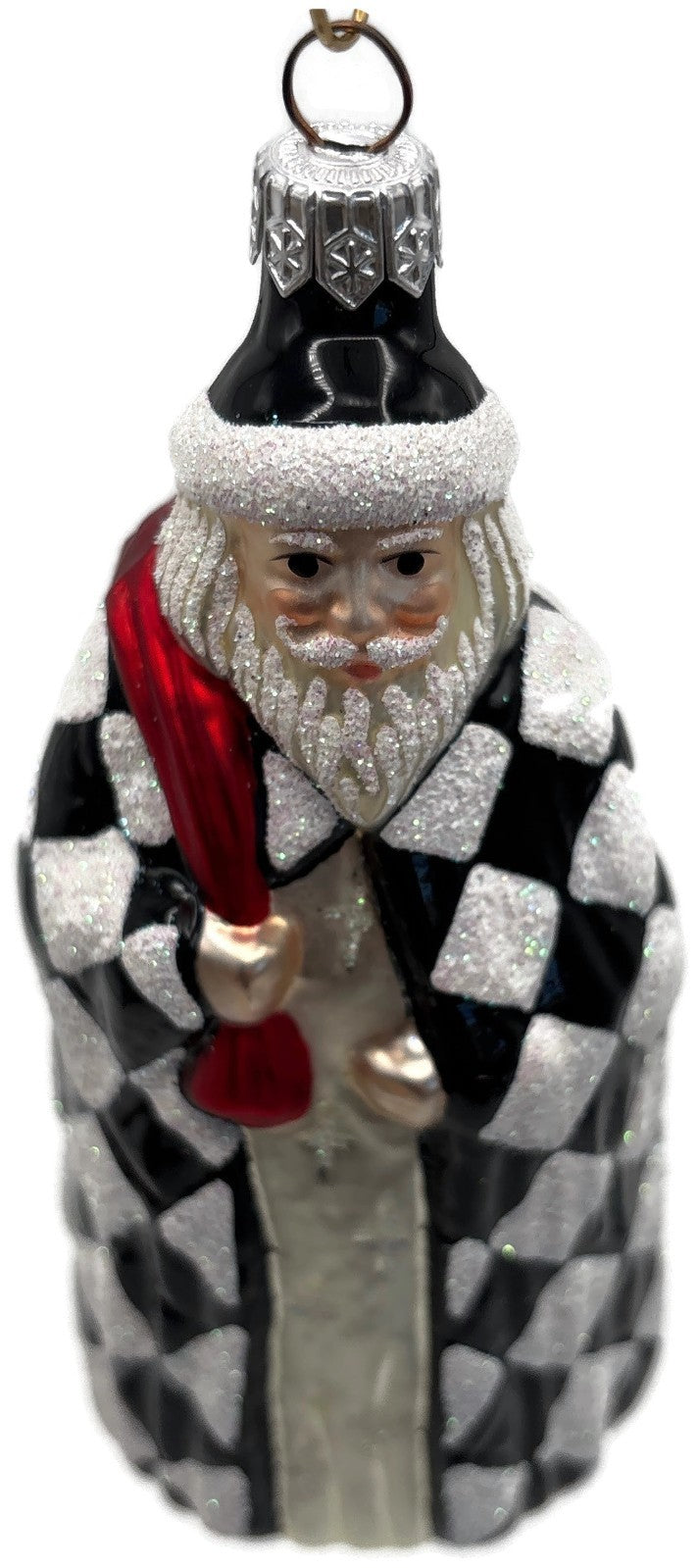 Patricia Breen Saint Louis Santa Black White Diamond Christmas Ornament 97372