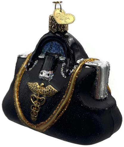 Old World Christmas 2006 Doctor's Bag Black Gold Glass OWC Christmas Ornament3