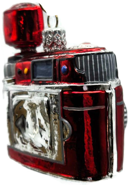 Vintage Style Glass Camera Red Sparkle Glitter Hand Painted Christmas Ornament7