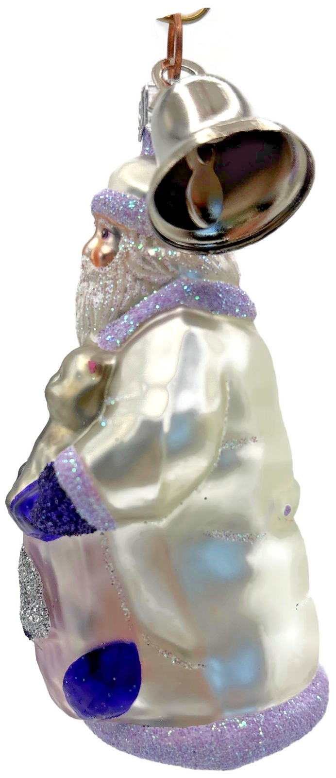 Patricia Breen Santa With Kitten Bell Lavender Glass  Christmas Ornament 2000CO2