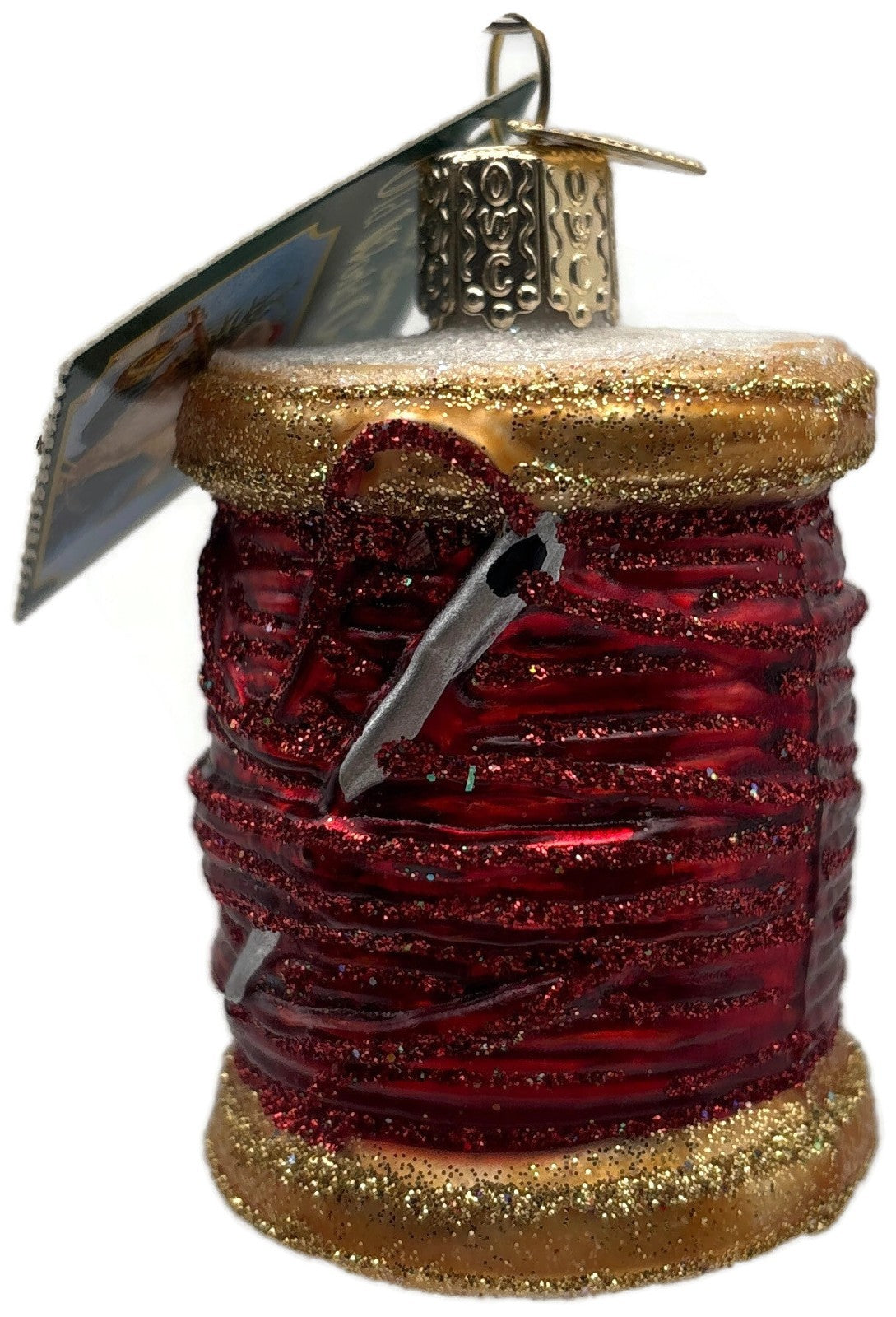 Old World Christmas Spool of Thread Sewing Needle Quilter Merck Red OWC Ornament1