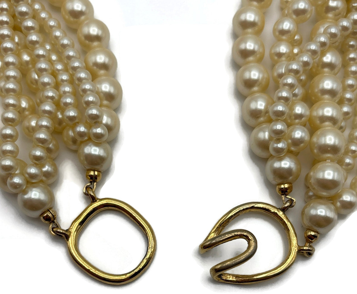 8 Strand Graduated Pearl Style Statement Collar Necklace Gold Tone Clasp6