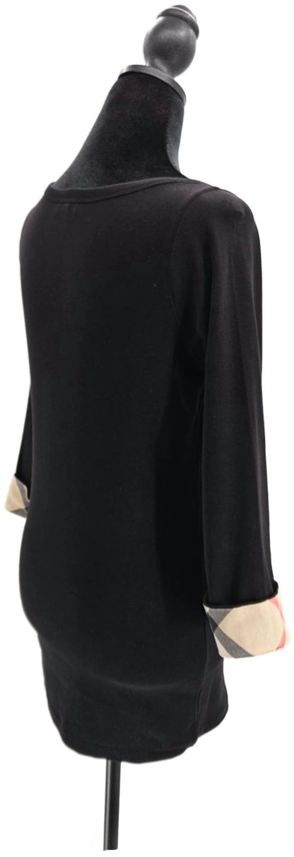 Burberry Brit Nova Check Cuffs Scoop Neck Top Black 3/4 Sleeve Women Size Medium5