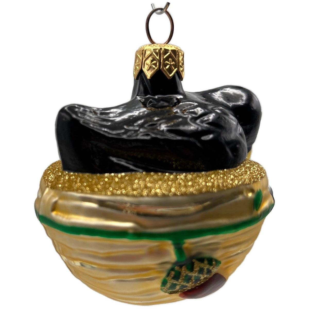 Patricia Breen Nesting Instinct Black Gold Acorns Birds Christmas Ornament 95145