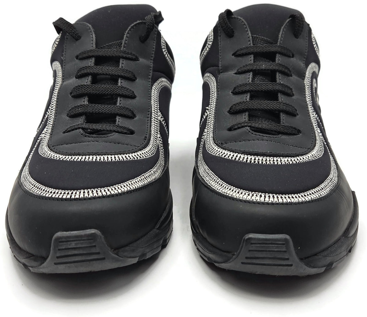 Chanel CC Low Top Sneakers Black Leather Platform Athletic Shoes Women Size 40.53