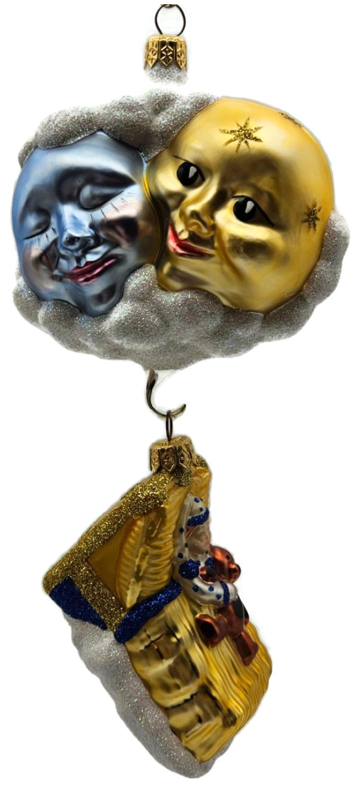 Patricia Breen Sweet Dreams Blue Polka Dots Gold Stars Christmas Ornament 97479