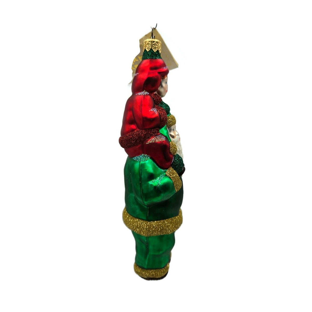 Patricia Breen Carry Me Santa Claus Green Red Coat Glass Christmas Ornament 98039