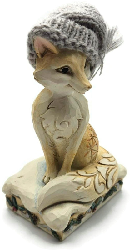 Jim Shore White Woodland Foxy Festive Spirit Fox Knit Hat Christmas Figurine1