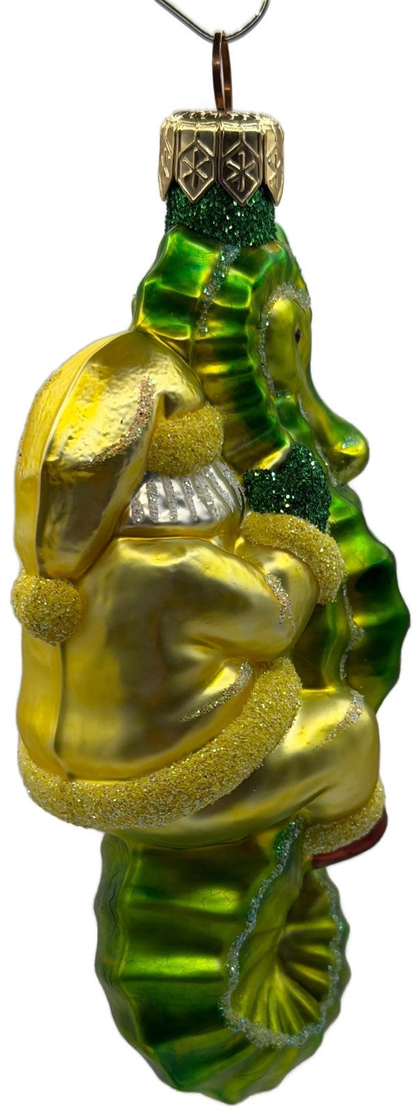 Patricia Breen Hi Ho Santa Yellow Green Seahorse Glass Christmas Ornament 99147