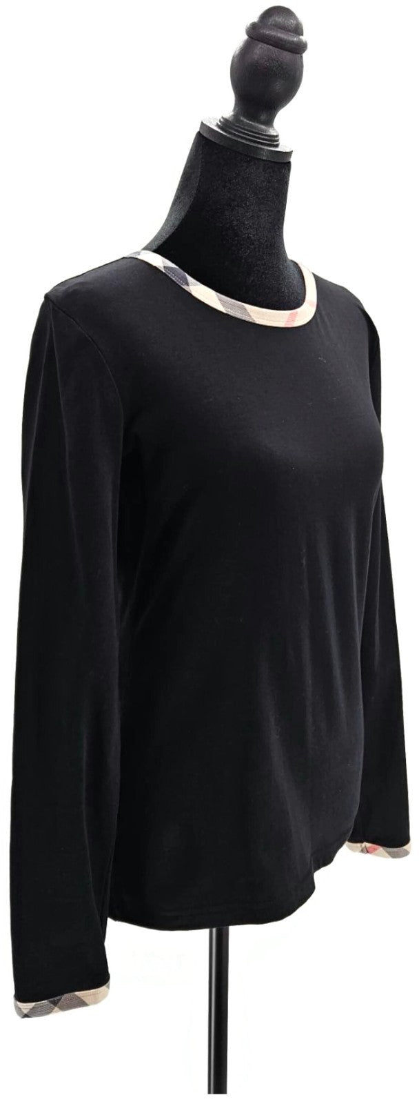 Burberry London Black Check Trim Cotton Long Sleeve Top Women's Medium10
