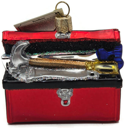 Old World Christmas Tool Box Hammer Red Glitter Glass OWC Holiday Tree Ornament0