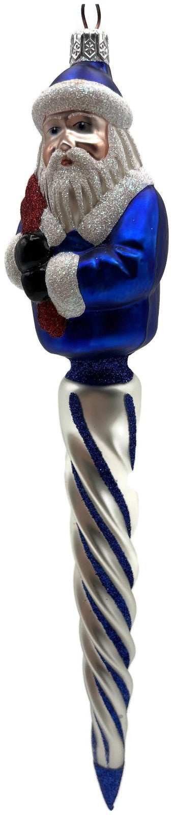 Patricia Breen Spiraling Santa Claus Blue White Christmas Drop Ornament 96466