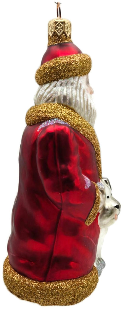 Patricia Breen Just What I Wanted Santa Dog Red Glass Christmas Ornament 98252